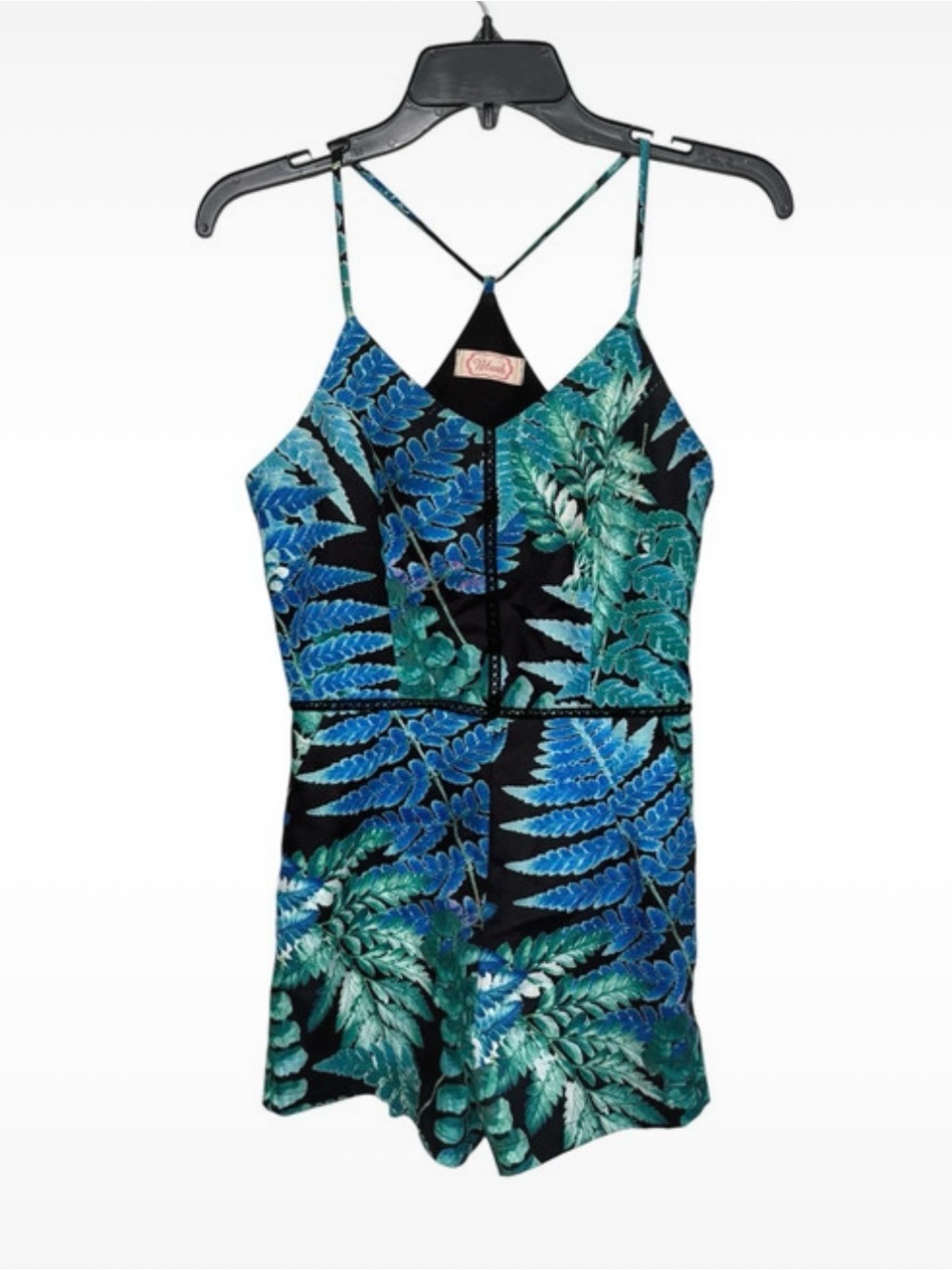 Blush Blue & Green Fern Print Spaghetti-Strap Romper